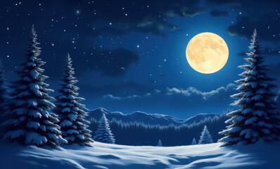 Sticker - Majestic winter night with full moon