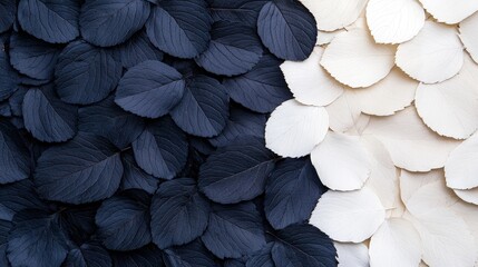 Wall Mural - Dark blue and off-white leaves background.