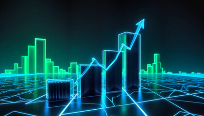 Wall Mural - futuristic financial growth chart with neon light effects, modern digital design, copy space