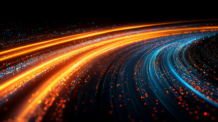 Wall Mural - Abstract Orange & Blue Light Trails,  Dynamic Energy Flowing Through a Dark Space, Creating a Vivid and Energetic Visual