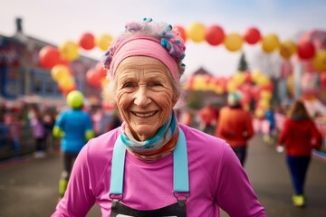 Wall Mural - Portrait of an elderly woman on the background of the carnival