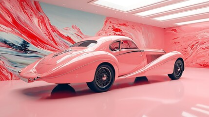 Wall Mural - Pink Classic Car in Modern Art Studio