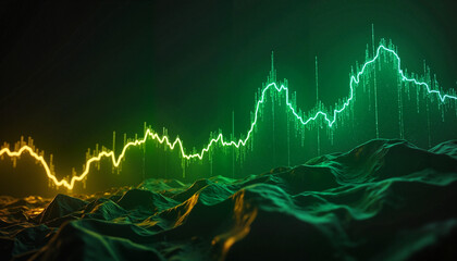 Wall Mural - dynamic financial chart with glowing green and yellow lines over a textured background