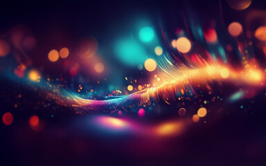 Aufkleber - An abstract background of flowing light with bokeh effect in red, yellow, blue, and orange hues.