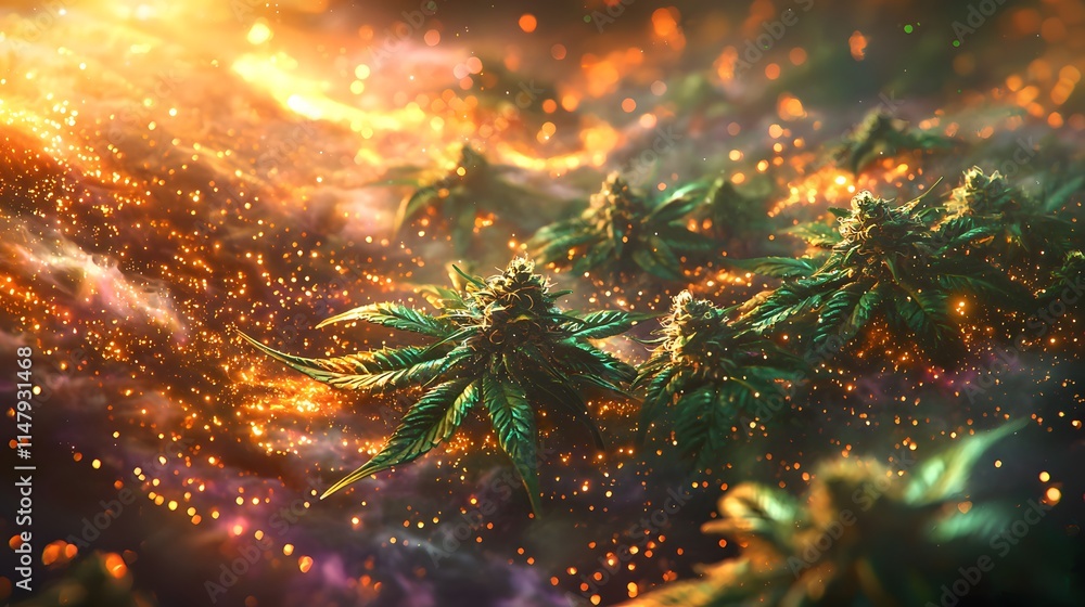 a happy 420 reggae background with mushrooms and cannabis Stock Photo ...