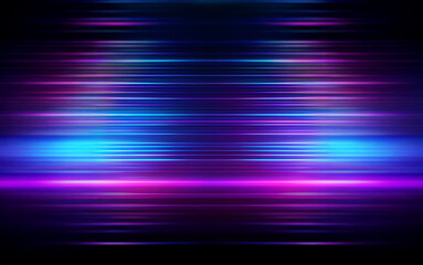 Leinwandbilder - A dark background with horizontal stripes of blue and purple light.