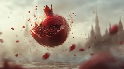 Canvas Print - Exploding Pomegranate Seeds Suspended In Air