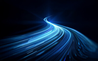 Leinwandbilder - A swirling trail of luminous blue light streaks through the black void, creating a sense of speed and motion.