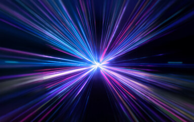 Poster - A burst of vibrant light streaks across a dark background, radiating outward from a central point.