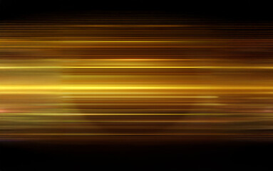 Fototapete - Abstract background with horizontal golden streaks of light on a black background.
