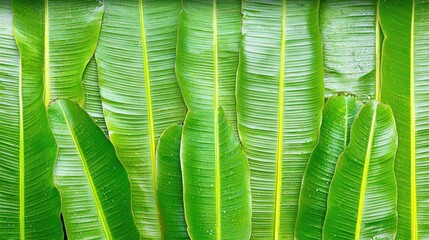 Canvas Print - Lush green banana leaves background texture.