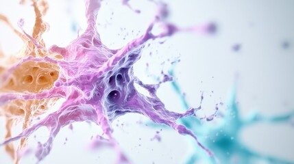 Abstract pastel-colored fluid shapes splash and explode.