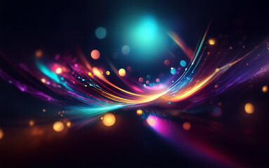 Poster - Abstract art with vibrant streaks of light and color against a dark background with scattered bokeh.