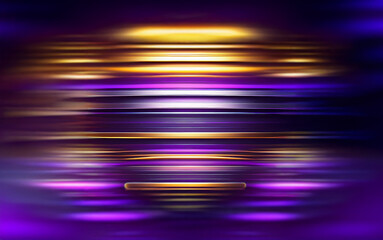 Fototapete - Blurred horizontal lines of light in shades of purple and gold with an abstract, symmetrical design.