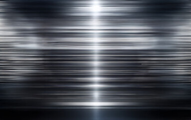 Fototapete - A bright beam of light shines through a dark, blurred background with horizontal streaks of light.