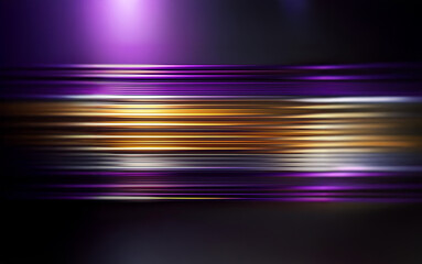 Leinwandbilder - An abstract design with a dark background features a central band of gold-colored horizontal lines that are blurred and out of focus.  The lines are surrounded by a gradient that fades into a purple h