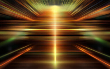 Fototapete - A glowing, abstract design of horizontal lines with a bright orange light in the center.