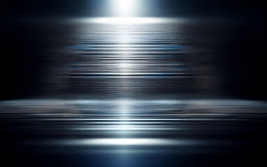 Fototapete - A bright light shines from above, illuminating a dark, reflective surface that creates a sense of depth and mystery.