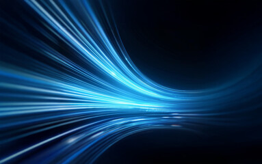 Leinwandbilder - Abstract blue and white light streaks on a black background with a reflection creating a sense of speed and motion.