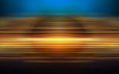 Poster - A blurred abstract background with horizontal lines of yellow, orange, and blue fading to black.