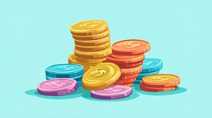 Wall Mural - Game icons of money cash with old metal coins. Game assets, prize or bonus with stacks and piles of ancient coins, vector cartoon illustration isolated on background