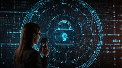 Women working on binary code security concept