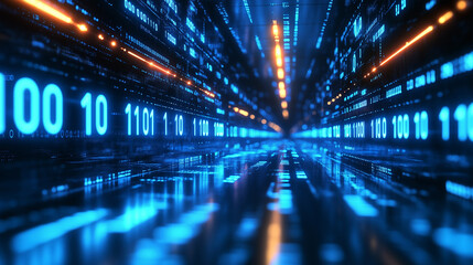Digital binary code tunnel in a futuristic cyberspace