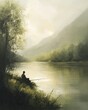 © SUNSU - A man is sitting by a river, fishing