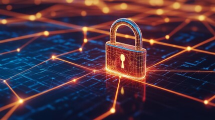 concept of digital security with a glowing padlock on a network grid symbolizing cybersecurity and d