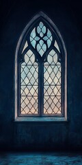 Poster - A window with a blue frame and a blue background. The window is open and the light is shining through it