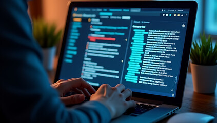 person using laptop receives virtual warnings about fraudulent emails, data theft, and breaches on t