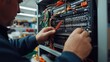 © Arpatsara - A technician is working on a complex electronic circuit board, meticulously organizing wires and connections in a well-lit workshop environment.