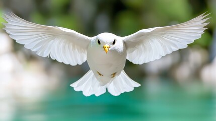 Wall Mural - A white bird flying through the air with its wings spread