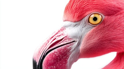 Wall Mural -  A close up of a pink flamingo's head with yellow eyes