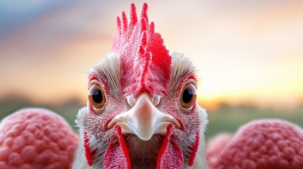 Wall Mural - A close up of a chicken with a red comb on its head