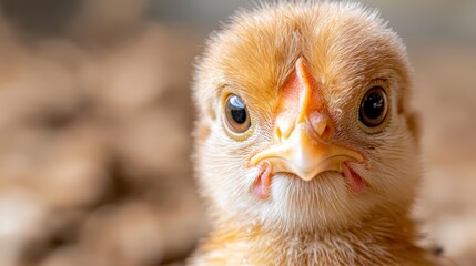 Wall Mural -  A close up of a small yellow chicken's face