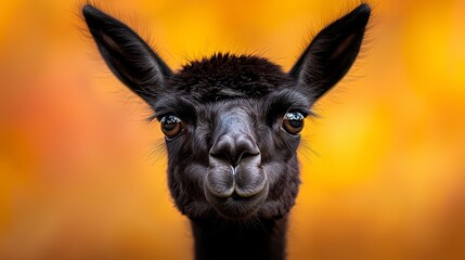 Wall Mural - A close up of a black llama looking at the camera