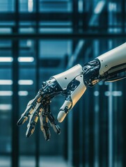 Leinwandbilder - Prosthetic arm demonstrating advanced mobility in modern workspace during daylight hours. Generative AI