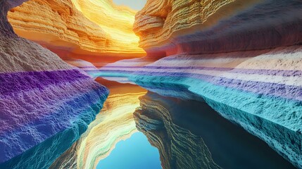 Wall Mural - A vibrant river carving through a canyon with colorful sandstone layers glowing under the sunlight