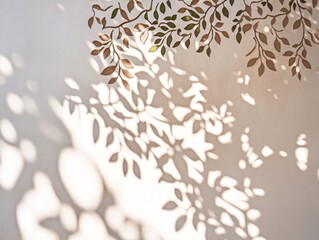 Poster - Painted leaves and shadows on a wall.