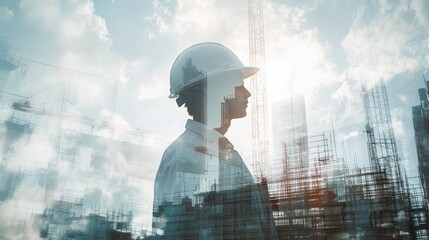 Aufkleber - Engineer with building site overlay.