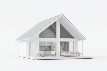 Poster - White house with large glass windows and furniture.