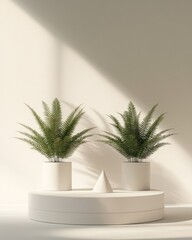 Aufkleber - Two potted plants on platform with light shadow.