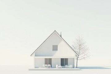 Poster - White house with tree, minimalist.