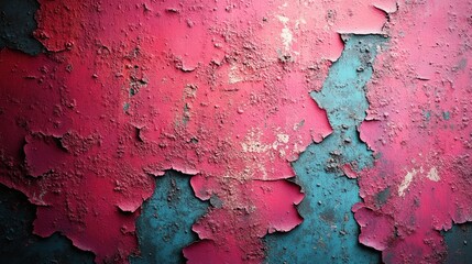 Wall Mural - Peeling pink and teal paint, textured surface.