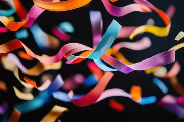 Poster - Colorful ribbons flowing in dark space.