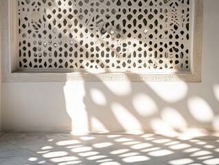 Poster - Ornate patterned wall casting shadows on floor.