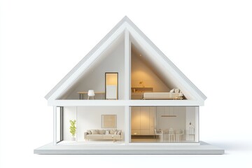 Poster - Isometric view of white modern house interior with furniture.
