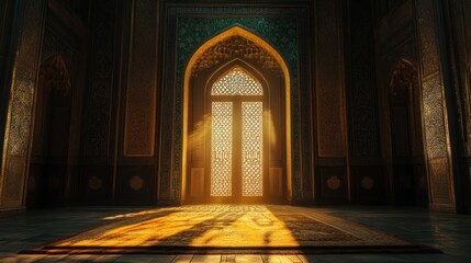 Aufkleber - Sunlight shines through ornate doors in a patterned interior.