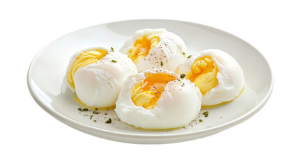 poached eggs with seasoning on white plate ready for breakfast